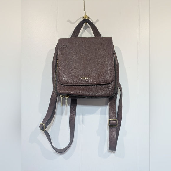 Fossil Preston Mini Backpack Brown Pebbled Leather Gold Hardware - Picture 2 of 14